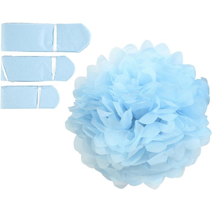 Tissue Pompons, dia. 20+24+30 cm, 16 g, light blue, 3 pc/ 1 pack
