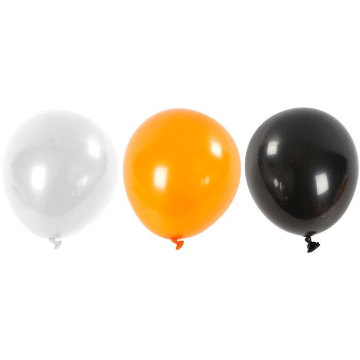 Balloons, Round, dia. 23-26 cm, black, orange, white, 10 pc/ 1 pack