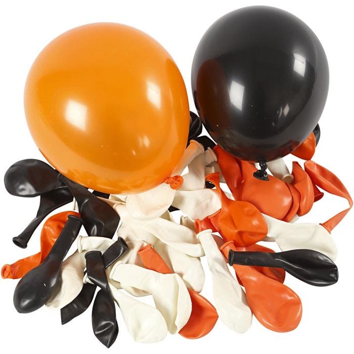 Balloons, Round, dia. 23-26 cm, black, orange, white, 100 pc/ 1 pack