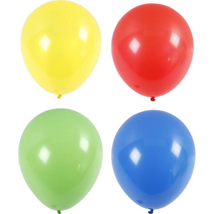 Balloons, dia. 41 cm, blue, green, red, light yellow, 4 pc/ 1 pack