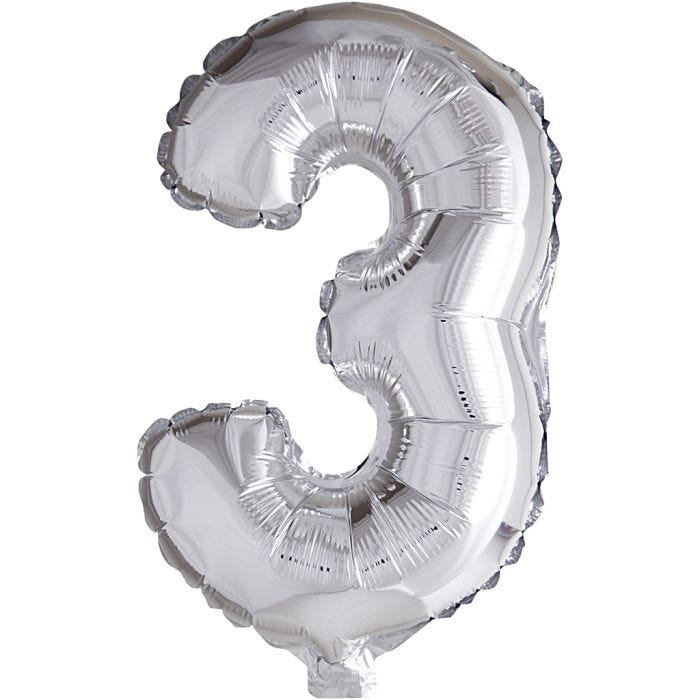 Foil Balloon, 3, 41 cm, silver, 1 pc