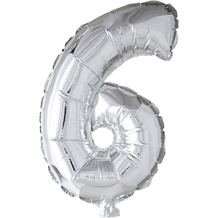 Foil Balloon, 6, 41 cm, silver, 1 pc