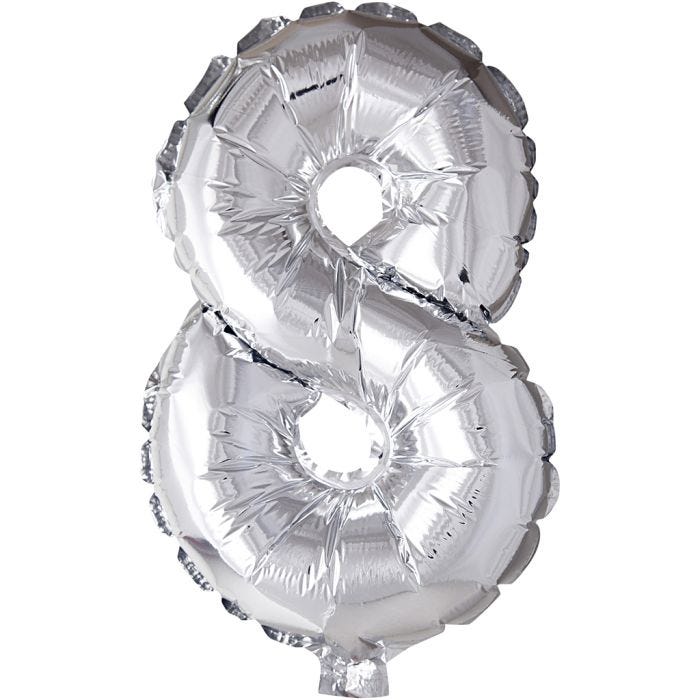 Foil Balloon, 8, 41 cm, silver, 1 pc