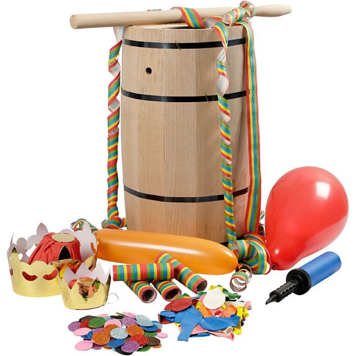 Carnival Barrel with Decorations, beech, 54 cm, big, 1 set