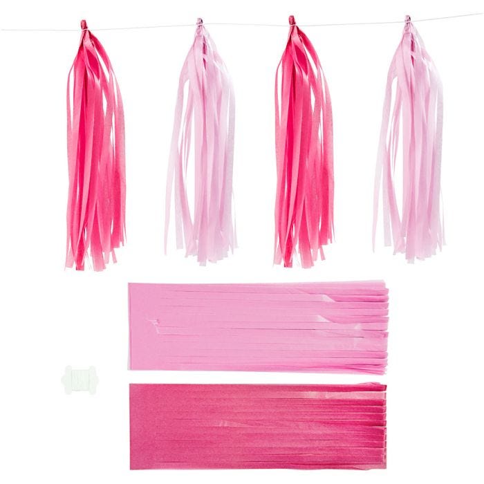 Paper Tassel, size 12x35 cm, pink, light red, 12 pc/ 1 pack