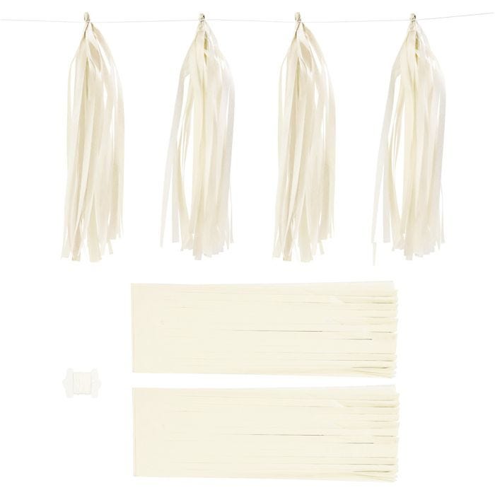 Paper Tassel, size 12x35 cm, 14 g, off-white, 12pc/ 1 pack