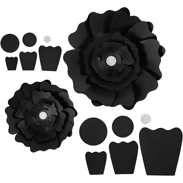 Paper Flowers, dia. 15+25 cm, 230 g, black, 2pc/ 1 pack