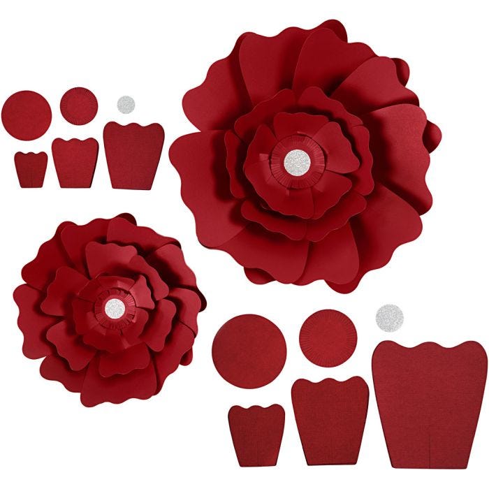 Paper Flowers, dia. 15+25 cm, 230 g, red, 2pc/ 1 pack
