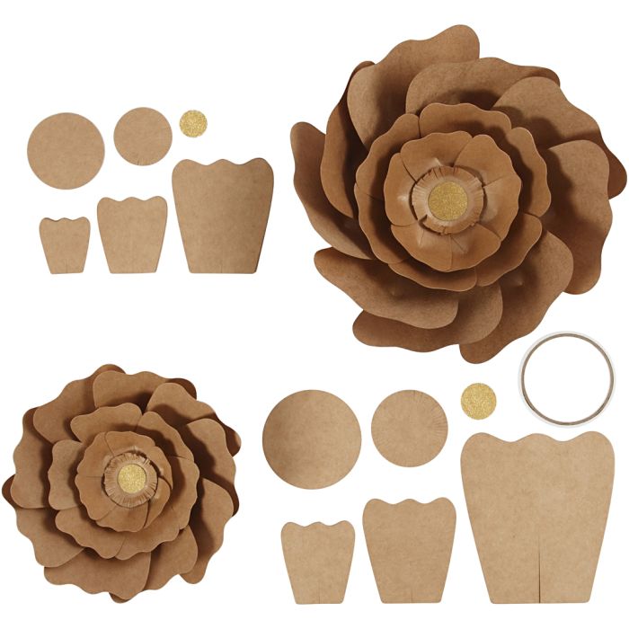 Paper Flowers, dia. 15+25 cm, natural, 2 pc/ 1 pack
