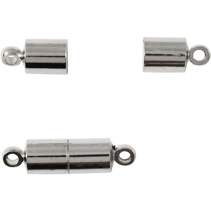 Magnetic Clasp, L: 15 mm, dia. 5 mm, silver-plated, 10 pc/ 1 pack