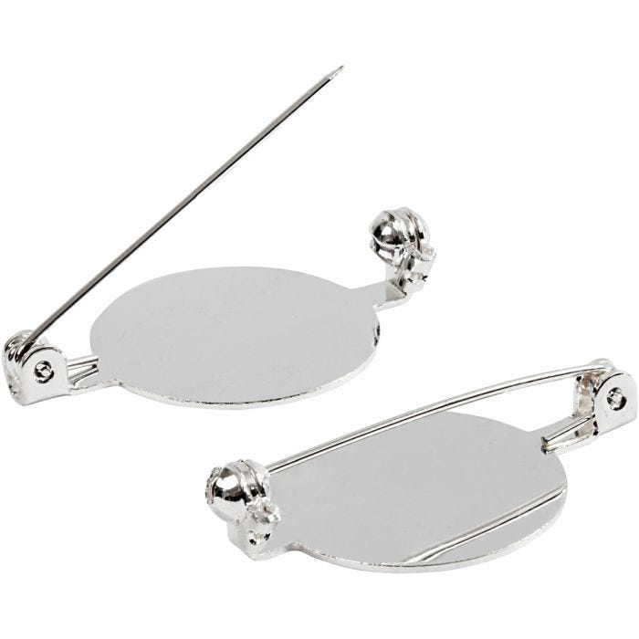 Brooch Backs, 20 mm, silver-plated, 100pc/ 1 pack