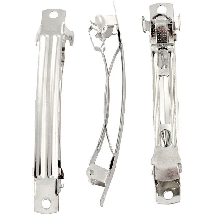 Barrettes, L: 8 cm, W: 8 mm, silver-plated, 30 pc/ 1 pack