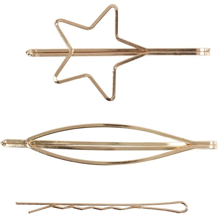 Hair claws, L: 70 mm, W: 32 mm, gold-plated, 3 pc/ 1 pack