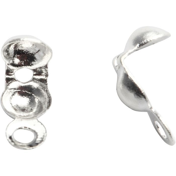 Bead tips with eyes, L: 8 mm, dia. 3 mm, silver-plated, 20 pc/ 1 pack