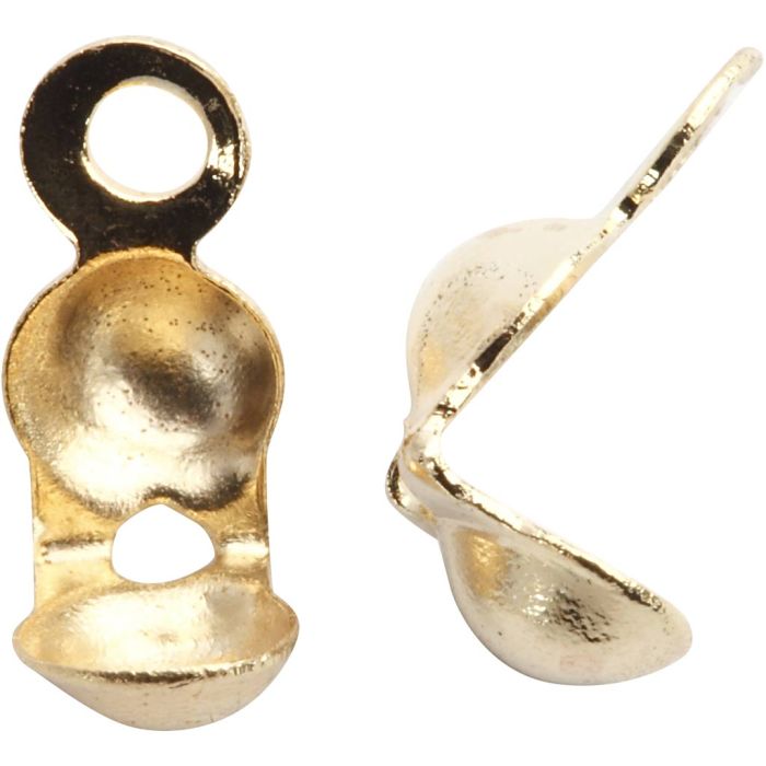 Bead tips with eyes, L: 8 mm, dia. 3 mm, gold coloured, 100 pc/ 1 pack