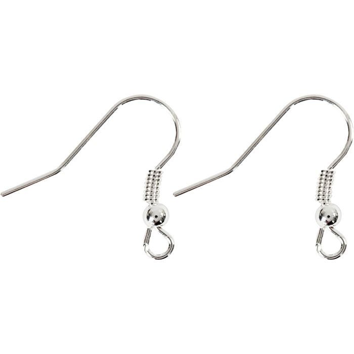 Earring Hooks, L: 18 mm, silver, 10 pc/ 1 pack