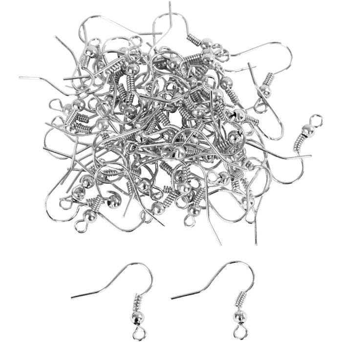 Earring Hooks, L: 18 mm, silver-plated, 100 pc/ 1 pack