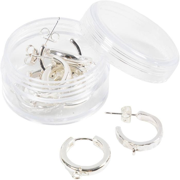 Eye hoop earrings, dia. 15 mm, thickness 3 mm, silver-plated, 2x2 pair/ 1 pack