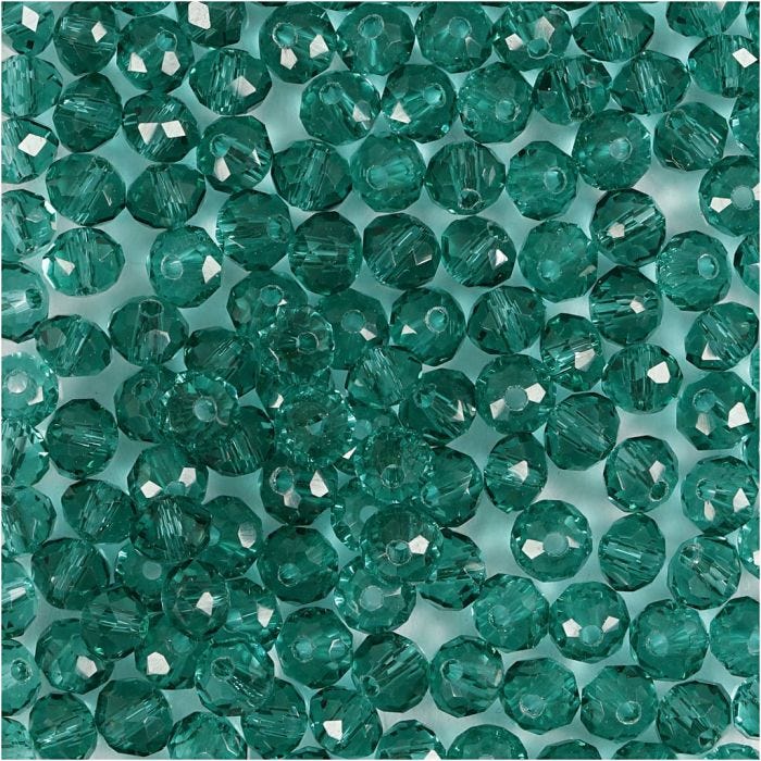 Faceted Beads, dia. 4 mm, hole size 1 mm, green, 45 pc/ 1 pack