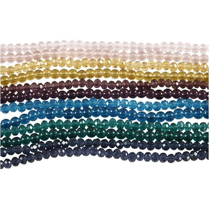 Glass and Faceted Beads, dia. 4 mm, hole size 1 mm, 12x45 pc/ 1 pack