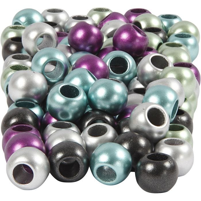 Pony Beads, dia. 10 mm, hole size 4 mm, metallic colours, 60 g, 125 ml/ 1 pack