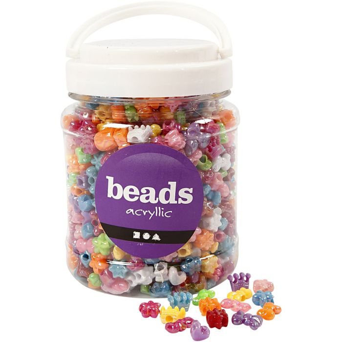 Novelty Beads, dia. 10 mm, hole size 3 mm, ca. 1100 pc, assorted colours, 380 g, 700 ml/ 1 tub