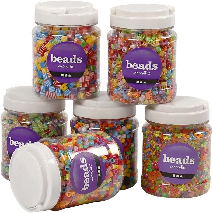 Bead Mix, size 7-10 mm, hole size 2-4 mm, assorted colours, 6x700 ml/ 1 pack