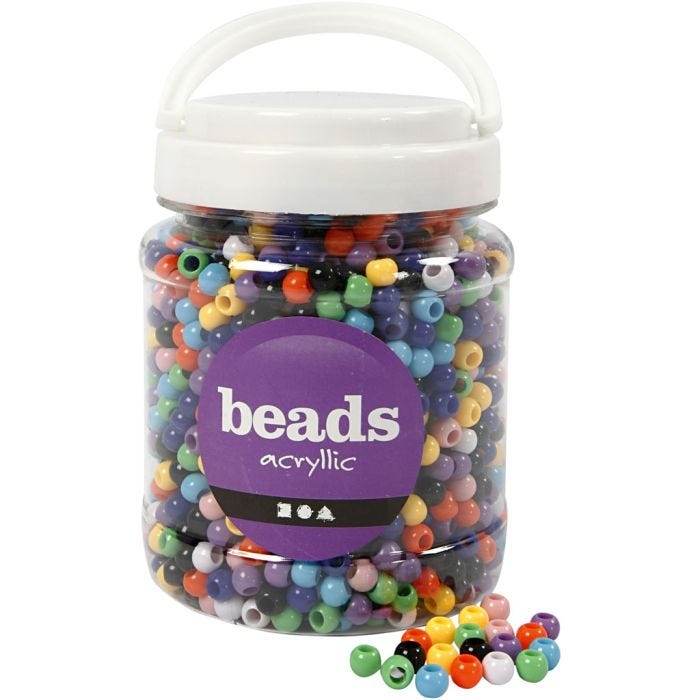 Pony Beads, dia. 8 mm, hole size 4 mm, assorted colours, 415 g, 700 ml/ 1 tub