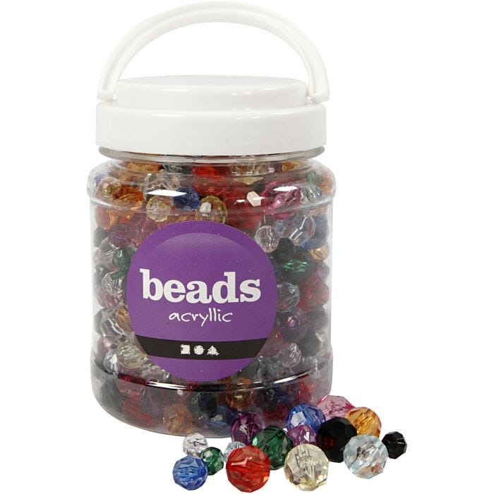 Faceted Beads, size 10-12-16 mm, hole size 1-2,5 mm, assorted colours, 500 g, 700 ml/ 1 tub