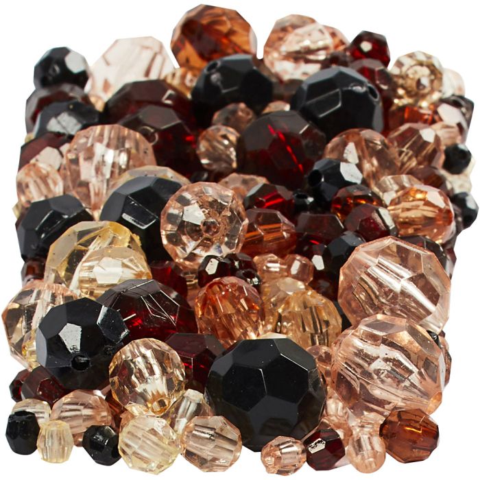 Facet Beads, size 4-12 mm, hole size 1-2,5 mm, ca. 860 pc, golden, 250 g/ 1 pack