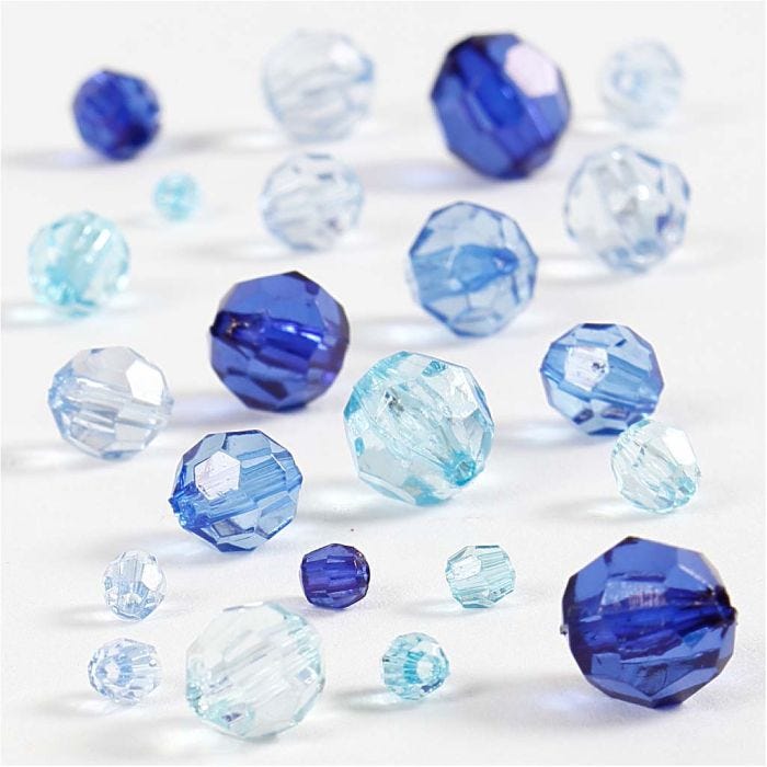 Facet Beads, size 4-12 mm, hole size 1-2,5 mm, blue harmony, 45 g/ 1 pack