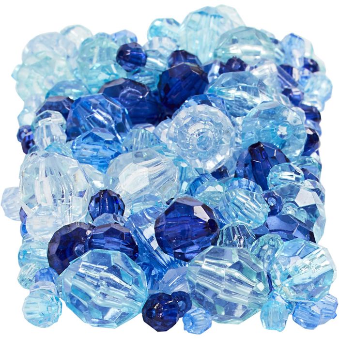 Facet Beads, size 4-12 mm, hole size 1-2,5 mm, ca. 860 pc, blue harmony, 250 g/ 1 pack