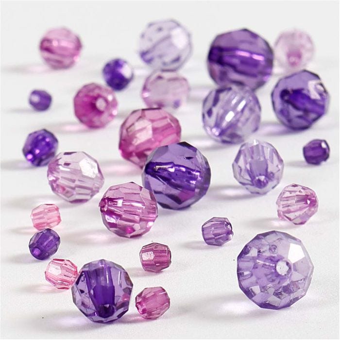 Facet Beads, size 4-12 mm, hole size 1-2,5 mm, purple, 45 g/ 1 pack