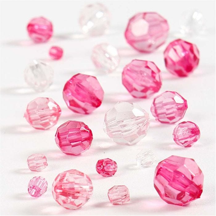 Facet Beads, size 4-12 mm, hole size 1-2,5 mm, pink, 45 g/ 1 pack