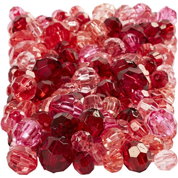 Facet Beads, size 4-12 mm, hole size 1-2,5 mm, red harmony, 250 g/ 1 pack