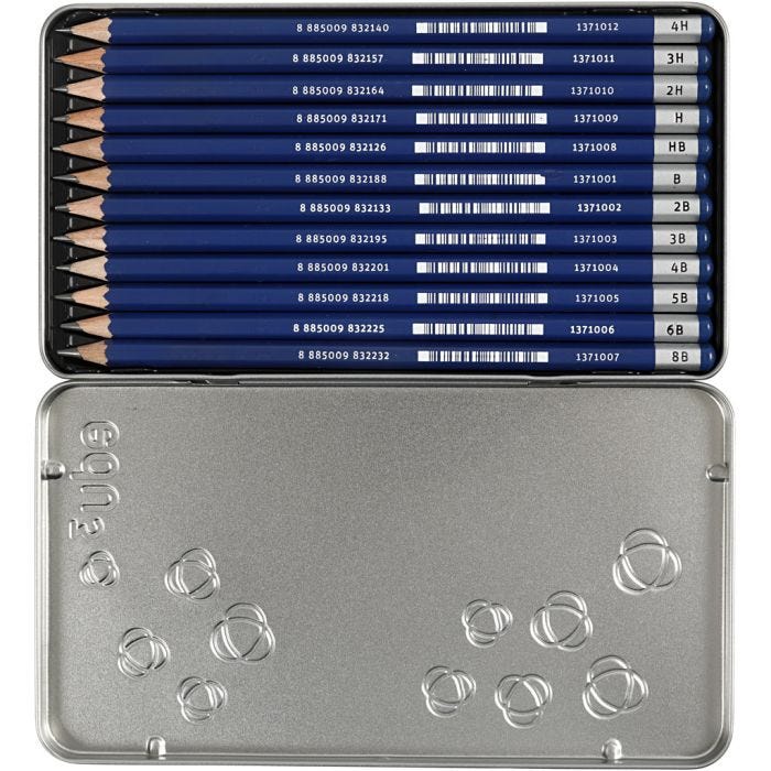 edu Drawing Pencil, B,2B,4B,5B,6B,8B,9B,HB,H,2H,3H,4H, 12 pc/ 1 pack