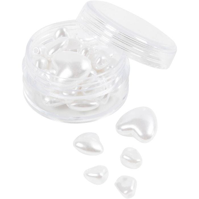 Wax Beads, Hearts, dia. 7-13 mm, hole size 1,3-1,5 mm, mother-of-pearl, 32 pc/ 1 pack