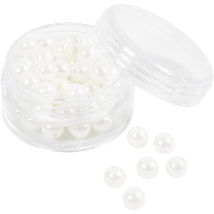 Wax Beads, dia. 6 mm, hole size 1,9 mm, mother-of-pearl, 65 pc/ 1 pack