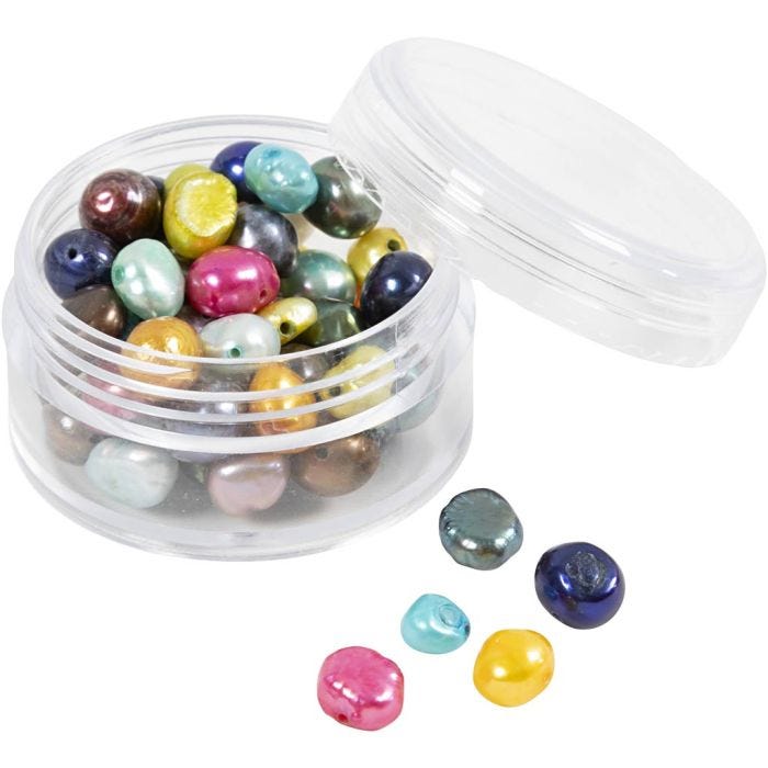 Freshwater pearls, dia. 5-6 mm, hole size 0,5 mm, mother of pearl colours, 60 pc/ 1 pack