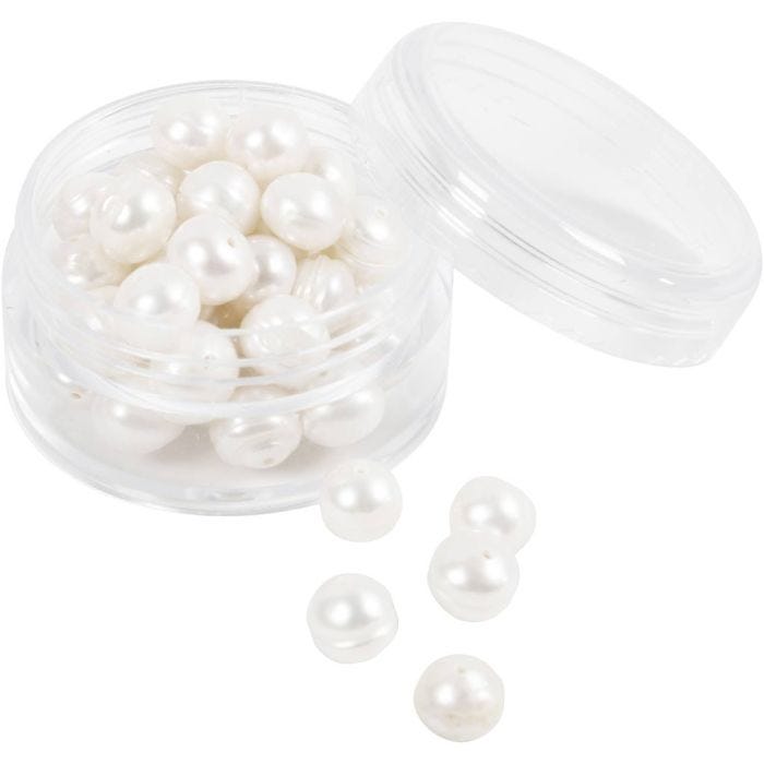 Freshwater pearls, Perforated lengthwise, dia. 4 mm, hole size 1 mm, mother-of-pearl, 40 pc/ 1 pack