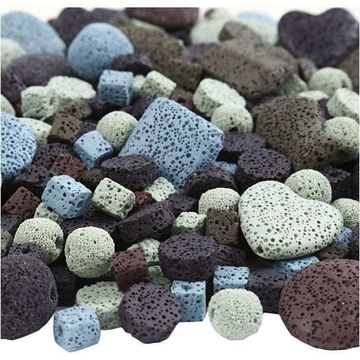 Lava Beads, size 6-37 mm, hole size 1+2 mm, Content may vary , assorted colours, 20 strands/ 1 pack