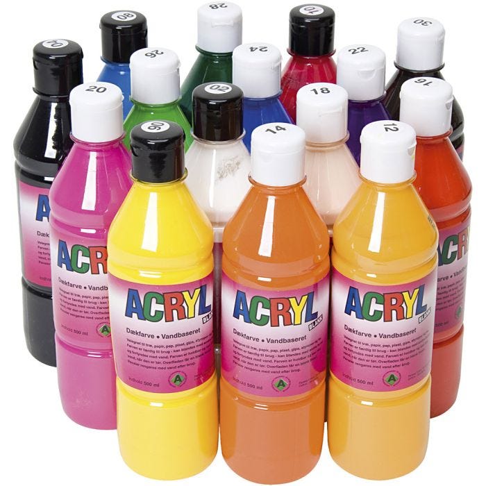 Acrylic Paint, assorted colours, 15x500ml/ 1 pack