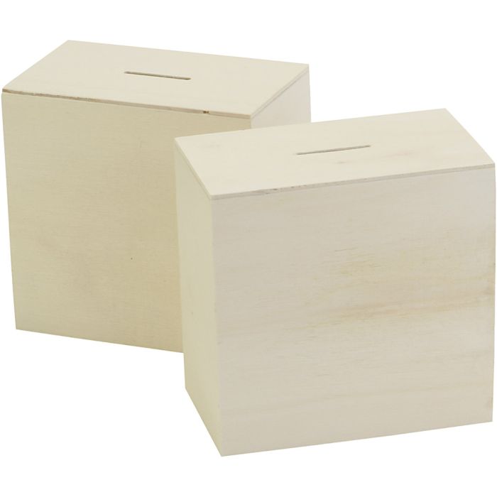 Wooden money box, size 10x10x6 cm, 10 pc/ 1 pack