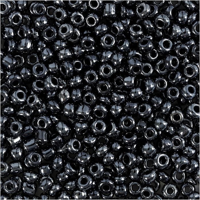 Rocaille Seed Beads, dia. 3 mm, size 8/0, hole size 0,6-1,0 mm, metallic black, 25 g/ 1 pack