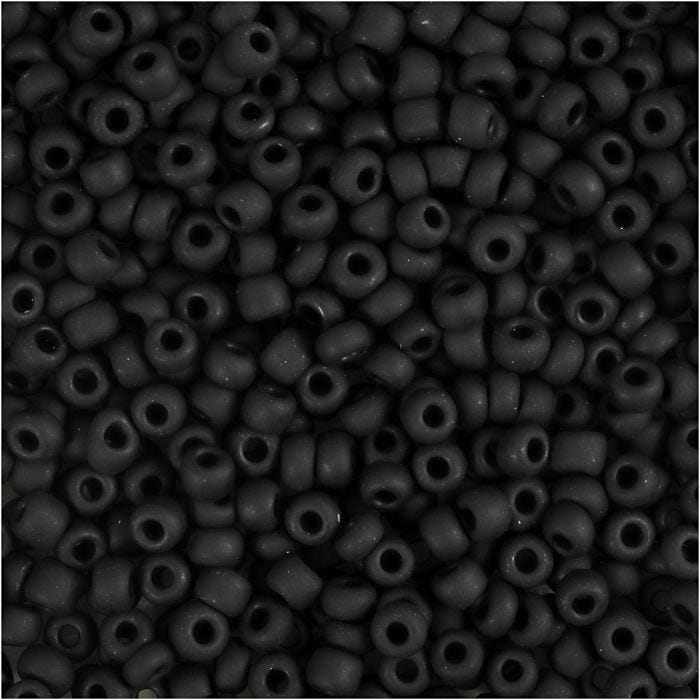 Rocaille Seed Beads, dia. 3 mm, size 8/0, hole size 0,6-1,0 mm, frosted black, 25 g/ 1 pack