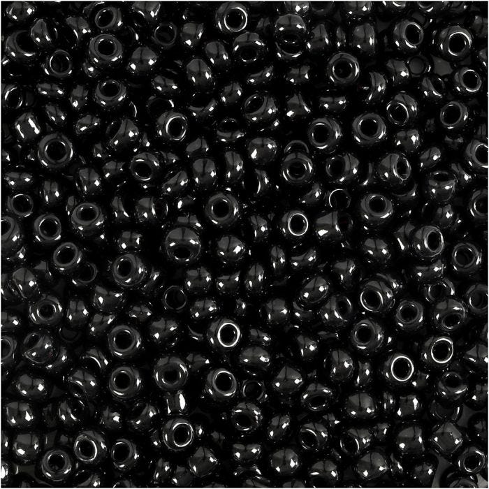 Rocaille Seed Beads, dia. 3 mm, size 8/0, hole size 0,6-1,0 mm, black, 25 g/ 1 pack