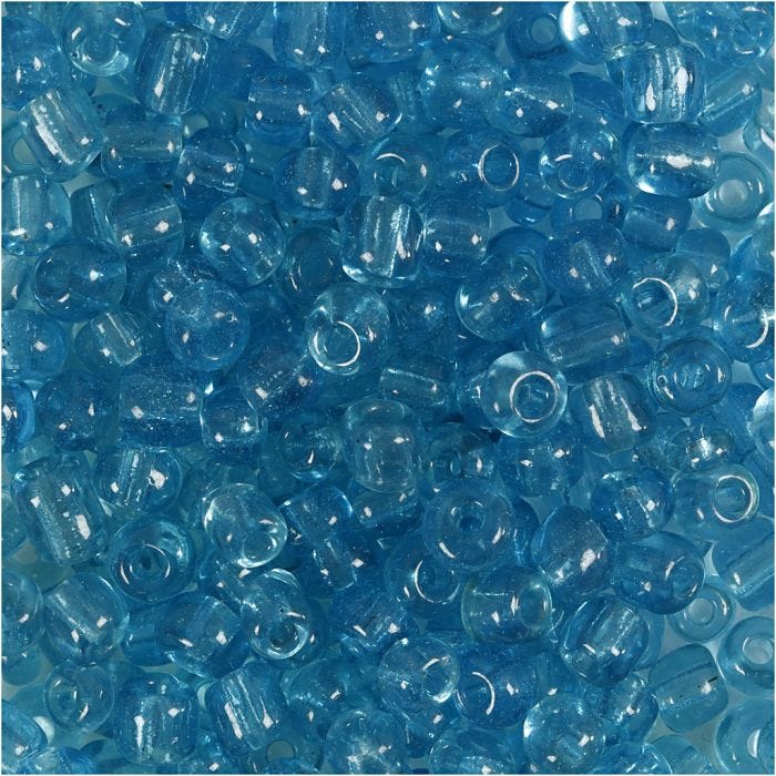 Rocaille Seed Beads, dia. 4 mm, size 6/0, hole size 0,9-1,2 mm, clear turquoise, 25 g/ 1 pack