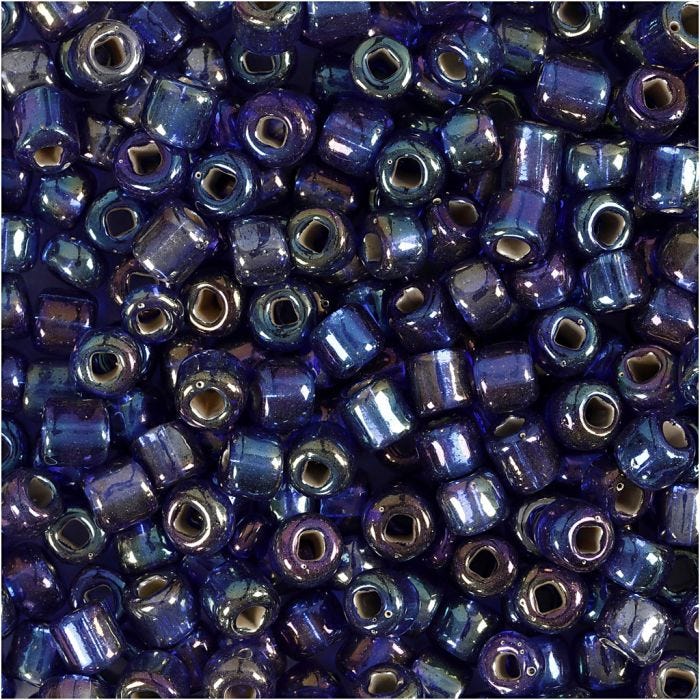 Rocaille Seed Beads, dia. 4 mm, size 6/0, hole size 0,9-1,2 mm, blue oil, 25 g/ 1 pack