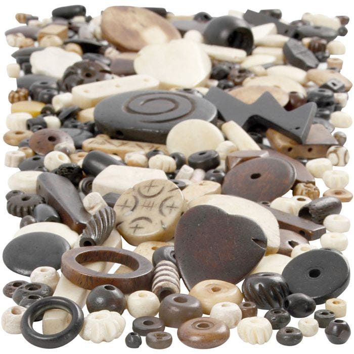 Bone Bead Mix, size 5-30 mm, hole size 1-2 mm, 300 g/ 1 pack