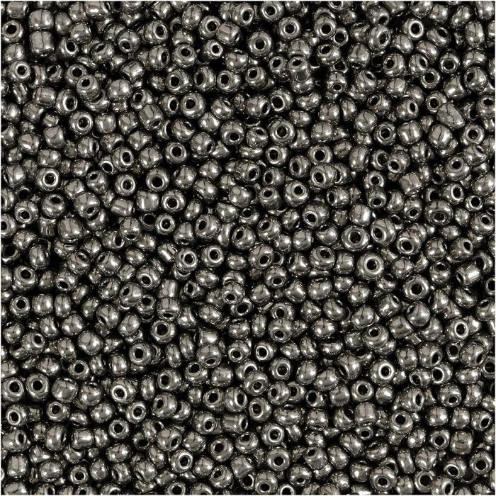 Rocaille Seed Beads, dia. 1,7 mm, size 15/0, hole size 0,5-0,8 mm, grey metal, 25 g/ 1 pack